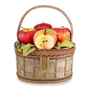 Mary Frances Apple Orchard Top Handle Bag Red Gold Basket Handbag Beige Purse NW